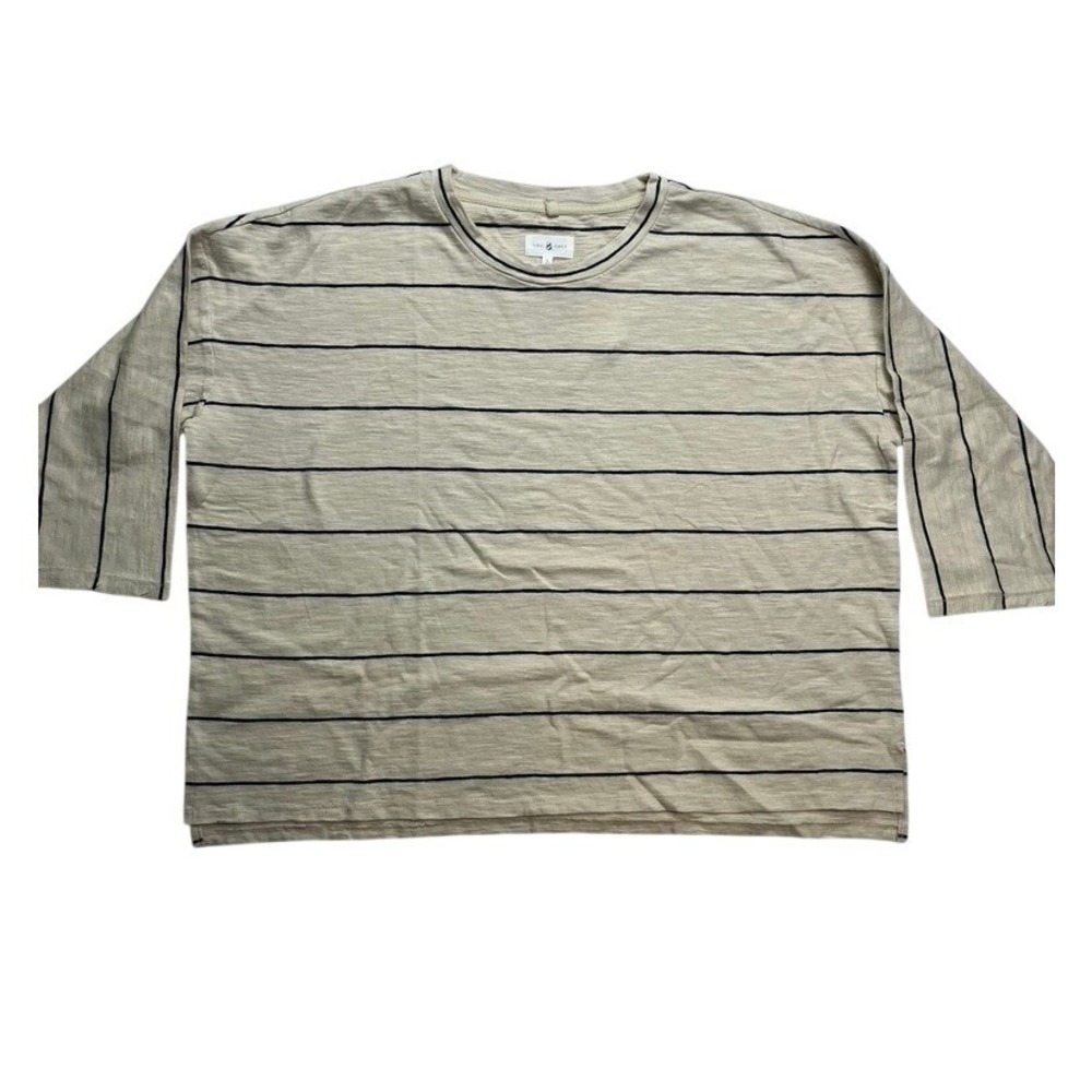 Lou & Grey Striped 3/4 Sleeve Casual Top Womens Size L Beige Black New